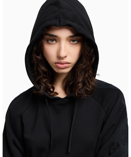ARMANI EXCHANGE（アルマーニエクスチェンジ）の「【A|X アルマーニ エクスチェンジ】ロゴテープ フーデッドスウェットワンピース（ワンピース・レディース・ブラック・LARGE/MEDIUM/X-SMALL/SMALL）」の4枚目の写真
