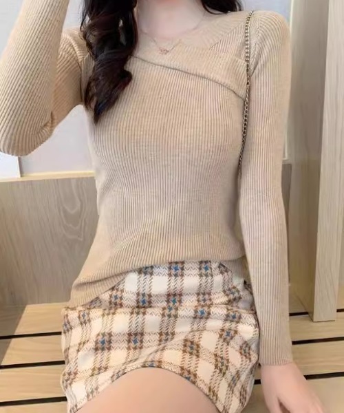 Teem Store(チームストア)の「オフショルダー カシュクールリブニット(ニット/セーター・レディース・ピンク/ブラック/グレー/ベージュ/ホワイト・F)」の1枚目の写真