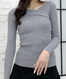 オフショルダー カシュクールリブニット