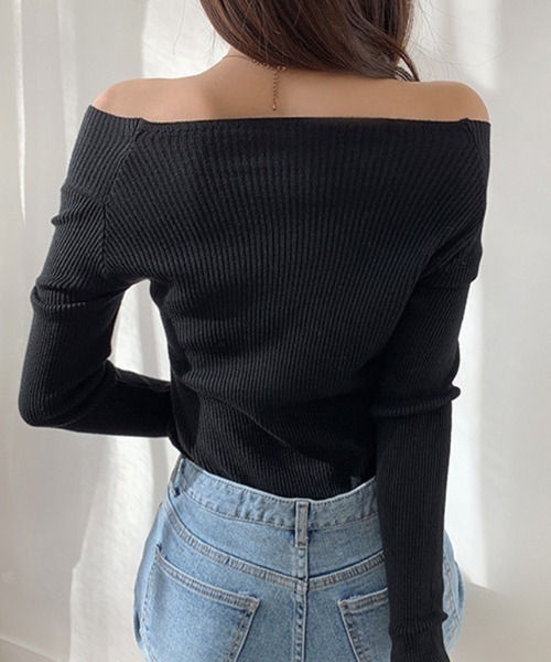 Teem Store(チームストア)の「オフショルダー カシュクールリブニット(ニット/セーター・レディース・ピンク/ブラック/グレー/ベージュ/ホワイト・F)」の12枚目の写真