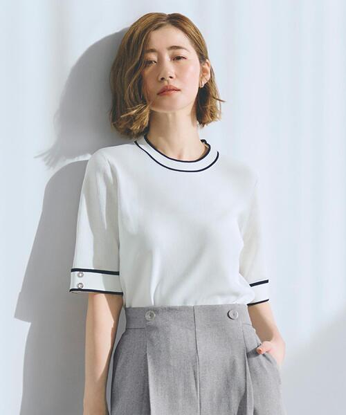 grove（グローブ）の「【ひんやり多機能】やわらかドライタッチワイドスリーブプルオーバー（ニット/セーター・レディース・ホワイト系5/ブラック系4/ライトイエロー系/ネイビー/ホワイト系7/ライトグレー系4・02/03/04/05/01）」の2枚目の写真