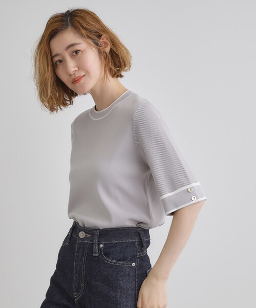 grove（グローブ）の「【ひんやり多機能】やわらかドライタッチワイドスリーブプルオーバー（ニット/セーター・レディース・ホワイト系5/ブラック系4/ライトイエロー系/ネイビー/ホワイト系7/ライトグレー系4・02/03/04/05/01）」の12枚目の写真