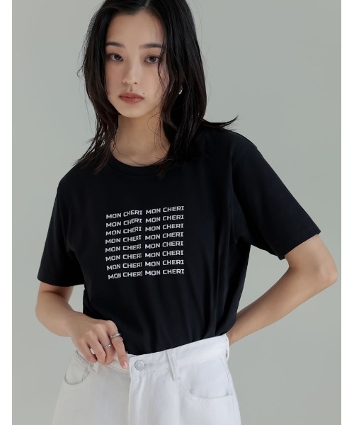 Re:EDIT（リエディ）の「[2025 SUMMER COLLECTION][UVカット][接触冷感][紫外線対策]MON CHERIロゴTシャツ（Tシャツ/カットソー・レディース・ホワイト×レッド/ホワイト×ブラック/ホワイト×シルバー/ブラック×ホワイト・MEDIUM/LARGE）」の4枚目の写真