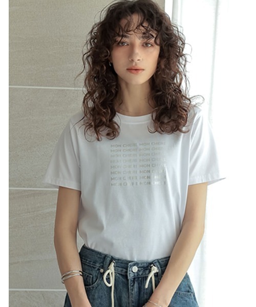 Re:EDIT（リエディ）の「[2025 SUMMER COLLECTION][UVカット][接触冷感][紫外線対策]MON CHERIロゴTシャツ（Tシャツ/カットソー・レディース・ホワイト×レッド/ホワイト×ブラック/ホワイト×シルバー/ブラック×ホワイト・MEDIUM/LARGE）」の3枚目の写真