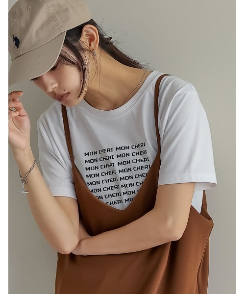 Re:EDIT（リエディ）の「[2025 SUMMER COLLECTION][UVカット][接触冷感][紫外線対策]MON CHERIロゴTシャツ（Tシャツ/カットソー・レディース・ホワイト×レッド/ホワイト×ブラック/ホワイト×シルバー/ブラック×ホワイト・MEDIUM/LARGE）」の5枚目の写真
