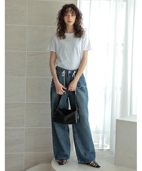 Re:EDIT（リエディ）の「[2025 SUMMER COLLECTION][UVカット][接触冷感][紫外線対策]MON CHERIロゴTシャツ（Tシャツ/カットソー・レディース・ホワイト×レッド/ホワイト×ブラック/ホワイト×シルバー/ブラック×ホワイト・MEDIUM/LARGE）」の8枚目の写真