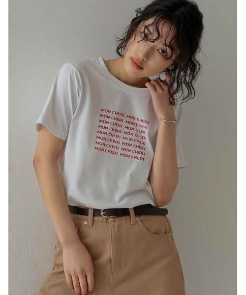 Re:EDIT（リエディ）の「[2025 SUMMER COLLECTION][UVカット][接触冷感][紫外線対策]MON CHERIロゴTシャツ（Tシャツ/カットソー・レディース・ホワイト×レッド/ホワイト×ブラック/ホワイト×シルバー/ブラック×ホワイト・MEDIUM/LARGE）」の12枚目の写真