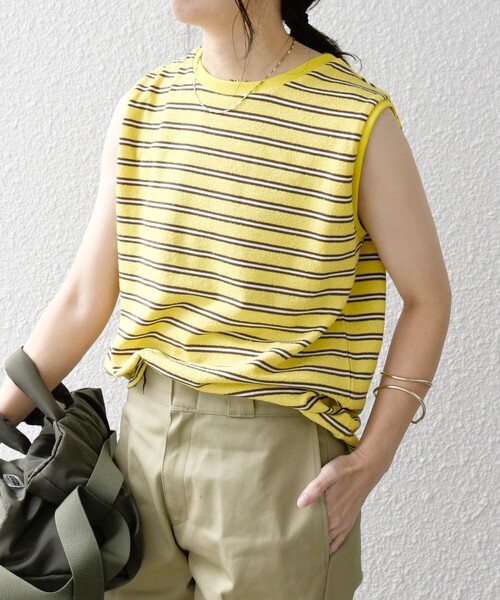 SHIPS any（シップス エニィ）の「SHIPS any:〈洗濯機可能〉パイル ボーダー ノースリーブ TEE（タンクトップ・レディース・ブルー/グリーン/イエロー・ONE SIZE）」の7枚目の写真