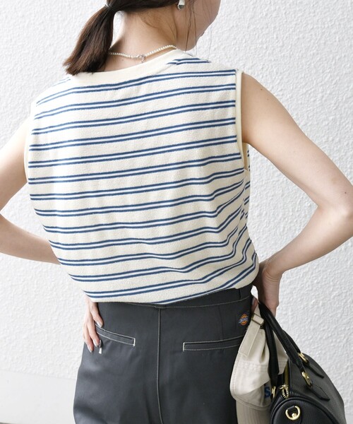 INED - 新品！本体価格9000円。未使用品！★極上美品★INED ボーダーノースリーブ セール】SHIPS any:〈洗濯機可能〉パイル ボーダー ノースリーブ
