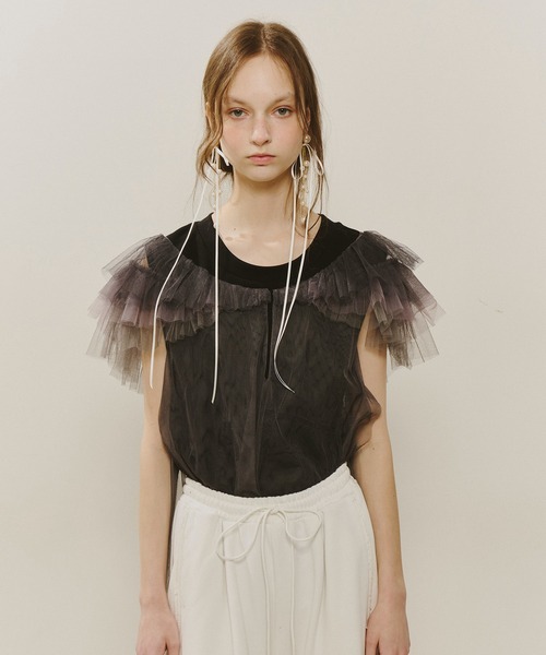 ラベルエチュード　フリル袖シースルー ラベルエチュードフリル袖シースルー