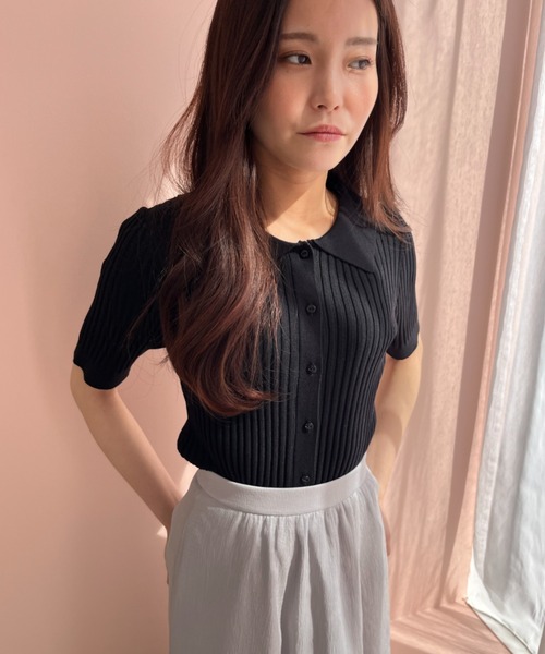 MISCH MASCH（ミッシュマッシュ）の「WEB限定 2025春夏新作 衿付きフロント釦リブニット（ニット/セーター・レディース・ベージュ/ブラック/ピンク・ﾌﾘ-）」の14枚目の写真