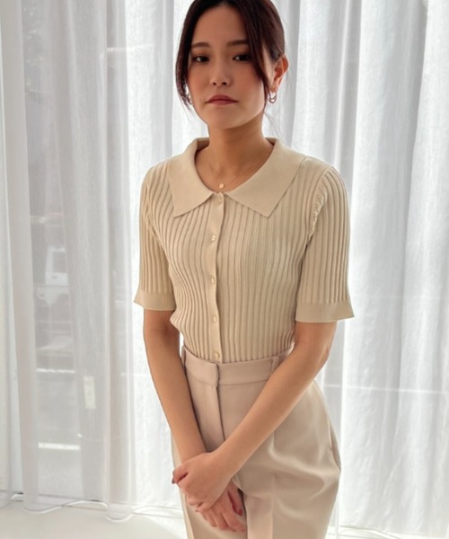 MISCH MASCH（ミッシュマッシュ）の「WEB限定 2025春夏新作 衿付きフロント釦リブニット（ニット/セーター・レディース・ベージュ/ブラック/ピンク・ﾌﾘ-）」の20枚目の写真