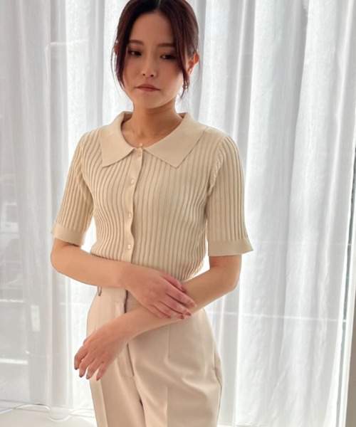 MISCH MASCH（ミッシュマッシュ）の「WEB限定 2025春夏新作 衿付きフロント釦リブニット（ニット/セーター・レディース・ベージュ/ブラック/ピンク・ﾌﾘ-）」の21枚目の写真