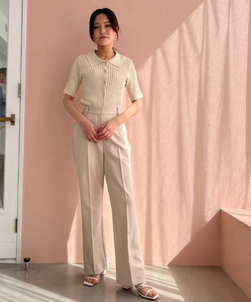 【WEB限定】ミッシュマッシュ MISCH MASCH 2025春夏新作 衿付きフロント釦リブニット/MM558303 （BEIGE） WEB限定】ミッシュマッシュ MISCH MASCH 2025春夏新作 衿付き