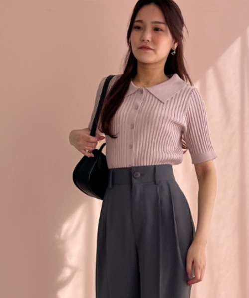 MISCH MASCH（ミッシュマッシュ）の「WEB限定 2025春夏新作 衿付きフロント釦リブニット（ニット/セーター・レディース・ベージュ/ブラック/ピンク・ﾌﾘ-）」の7枚目の写真