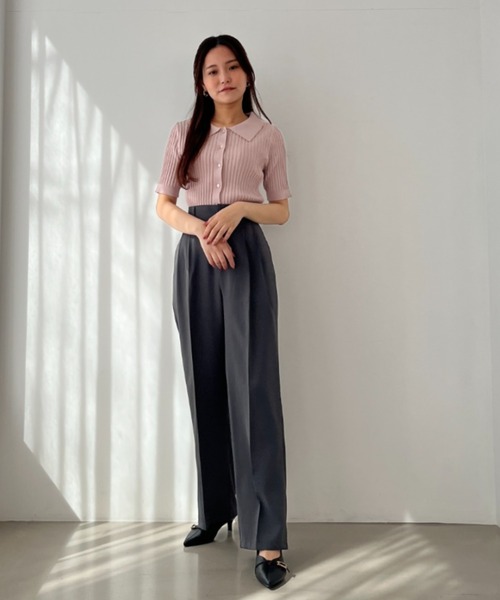 MISCH MASCH（ミッシュマッシュ）の「WEB限定 2025春夏新作 衿付きフロント釦リブニット（ニット/セーター・レディース・ベージュ/ブラック/ピンク・ﾌﾘ-）」の12枚目の写真