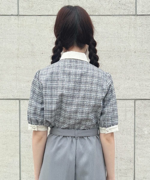 F i.n.t（フィント）の「マーガレット刺繍タイ付きチェックシャツ/ fint　フィント（シャツ/ブラウス・レディース・ネイビー×ホワイト/ベージュ・FREE）」の21枚目の写真