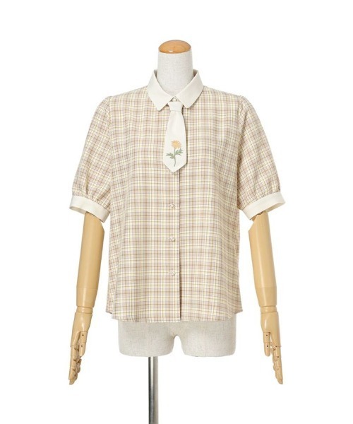 F i.n.t（フィント）の「マーガレット刺繍タイ付きチェックシャツ/ fint　フィント（シャツ/ブラウス・レディース・ネイビー×ホワイト/ベージュ・FREE）」の12枚目の写真