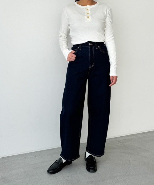 CANAL JEAN(キャナルジーン)の「ハイウエストワイドカーブデニム(デニムパンツ・レディース・ネイビー・マルチサイズ)」の7枚目の写真