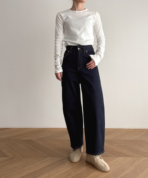 CANAL JEAN(キャナルジーン)の「ハイウエストワイドカーブデニム(デニムパンツ・レディース・ネイビー・マルチサイズ)」の8枚目の写真