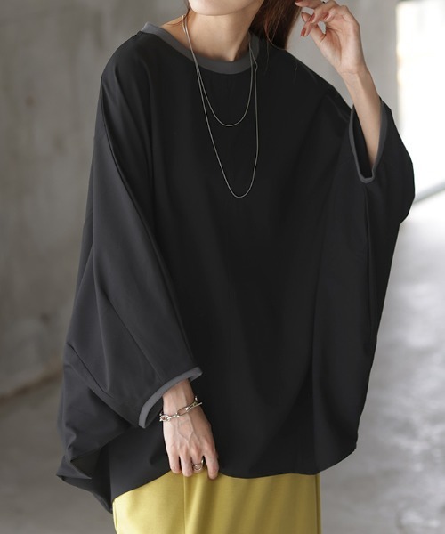 HUG.U（ハグユー）の「パイピングドルマントップス（Tシャツ/カットソー・レディース・ブラック/アイボリー/ダークグレー・FREE）」の2枚目の写真
