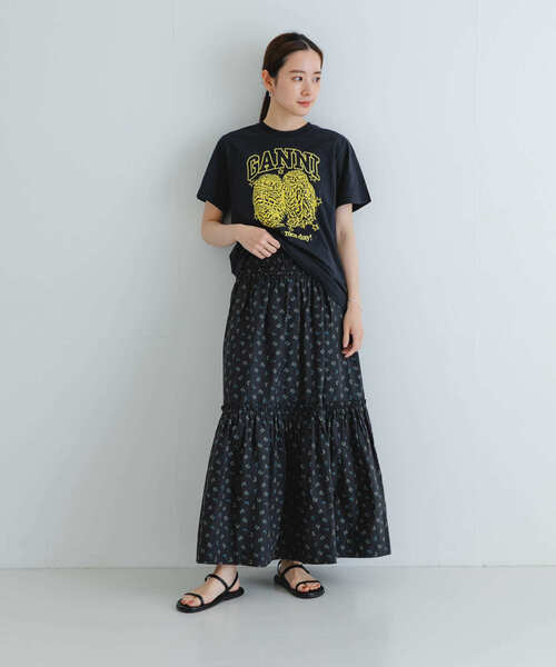 GANNI（ガニー）の「GANNI　Printed Cotton Smock Skirt（スカート・レディース・ブラック系その他・36）」の2枚目の写真