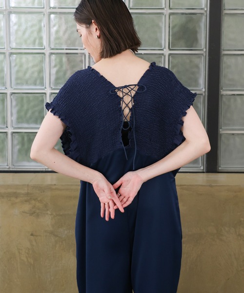 オケージョン/結婚式】シャーリングデザインオールインワン