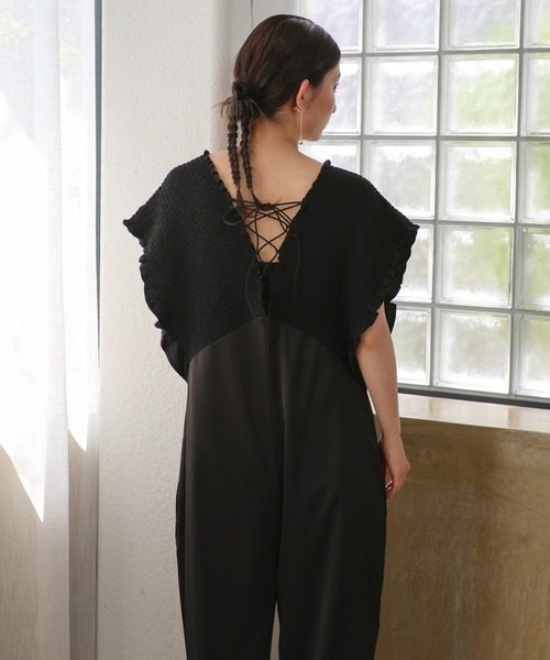 オケージョン/結婚式】シャーリングデザインオールインワン