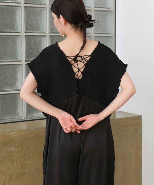 select MOCA（セレクトモカ）の「【オケージョン/結婚式】シャーリングデザインオールインワン（パンツドレス・レディース・ネイビー/ブラック・FREE）」の6枚目の写真