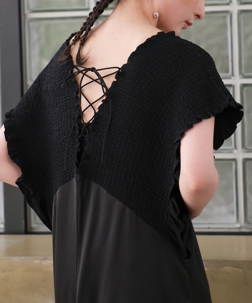 select MOCA（セレクトモカ）の「【オケージョン/結婚式】シャーリングデザインオールインワン（パンツドレス・レディース・ネイビー/ブラック・FREE）」の10枚目の写真