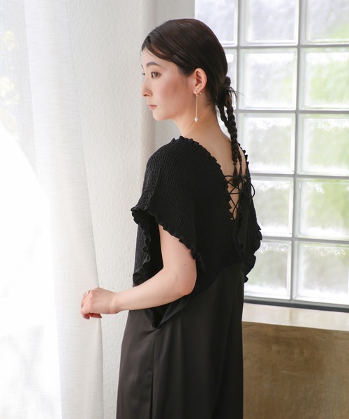 select MOCA（セレクトモカ）の「【オケージョン/結婚式】シャーリングデザインオールインワン（パンツドレス・レディース・ネイビー/ブラック・FREE）」の11枚目の写真