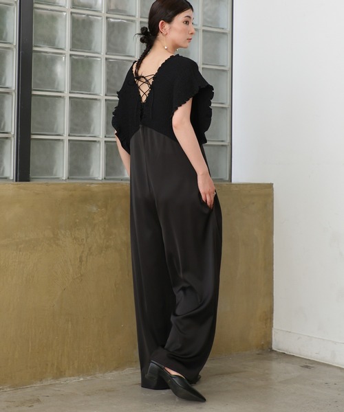 オケージョン/結婚式】シャーリングデザインオールインワン（パンツ