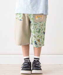 【お揃い/接触冷感】無地ヒマワリサファリ柄切り替えポケット付き麻レーヨンパンツ(80~130cm)