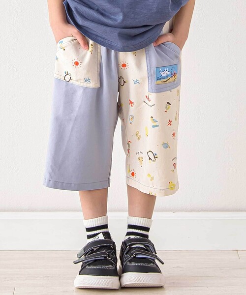 SLAP SLIP（スラップスリップ）の「【お揃い/接触冷感】無地ヒマワリサファリ柄切り替えポケット付き麻レーヨンパンツ(80~130cm)（その他パンツ・キッズ・ベージュ/オレンジ/イエロー系その他/ブルー/ブルー系その他2・110cm/120cm/90cm/130cm/80ｃｍ/100cm）」の3枚目の写真