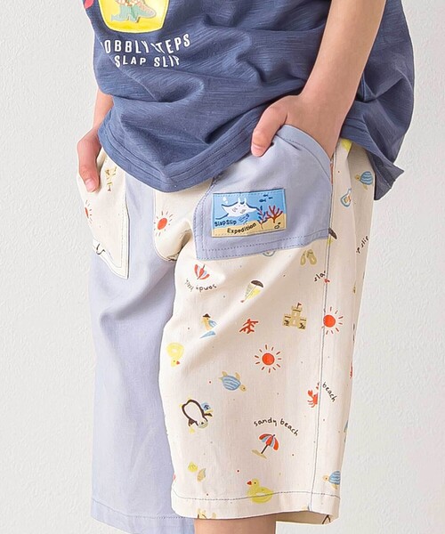 SLAP SLIP（スラップスリップ）の「【お揃い/接触冷感】無地ヒマワリサファリ柄切り替えポケット付き麻レーヨンパンツ(80~130cm)（その他パンツ・キッズ・ベージュ/オレンジ/イエロー系その他/ブルー/ブルー系その他2・110cm/120cm/90cm/130cm/80ｃｍ/100cm）」の6枚目の写真