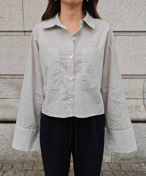 ブラウス シャツ ギンガムチェッククロップドシャツ レディース ギンガムチェッククロップドシャツ（シャツ/ブラウス