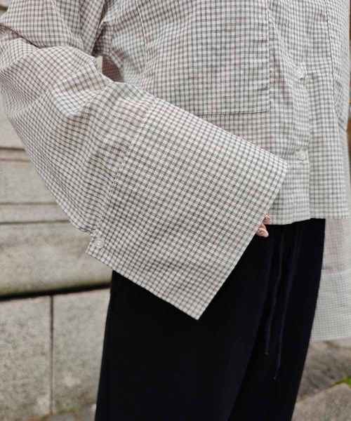 ブラウス シャツ ギンガムチェッククロップドシャツ レディース ギンガムチェッククロップドシャツ（シャツ/ブラウス