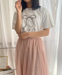 『低身長用サイズあり』レースリボン半袖Tシャツ