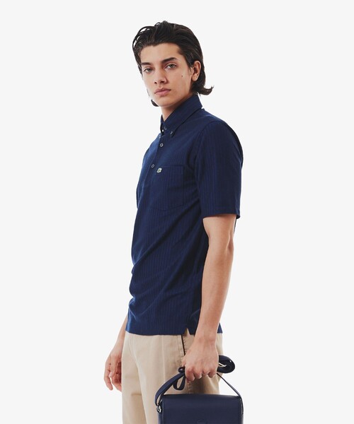 LACOSTE（ラコステ）の「鹿の子地切り替え同色ストライプボタンダウンポロシャツ（ポロシャツ・メンズ・ホワイト/ネイビー/ライトブルー・4/3/5/6）」の6枚目の写真