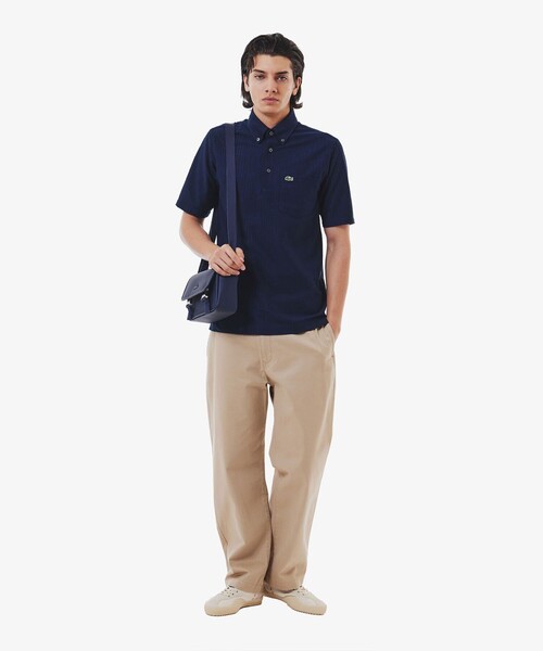 LACOSTE（ラコステ）の「鹿の子地切り替え同色ストライプボタンダウンポロシャツ（ポロシャツ・メンズ・ホワイト/ネイビー/ライトブルー・4/3/5/6）」の14枚目の写真