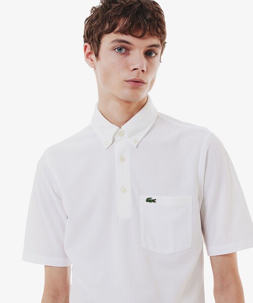 LACOSTE（ラコステ）の「鹿の子地切り替え同色ストライプボタンダウンポロシャツ（ポロシャツ・メンズ・ホワイト/ネイビー/ライトブルー・4/3/5/6）」の16枚目の写真