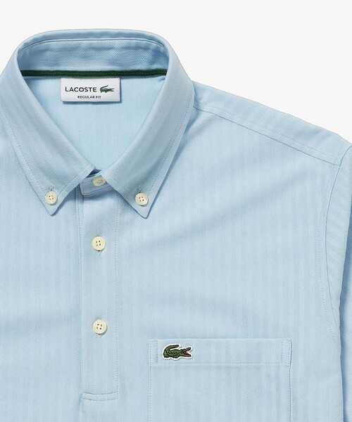 LACOSTE（ラコステ）の「鹿の子地切り替え同色ストライプボタンダウンポロシャツ（ポロシャツ・メンズ・ホワイト/ネイビー/ライトブルー・4/3/5/6）」の2枚目の写真