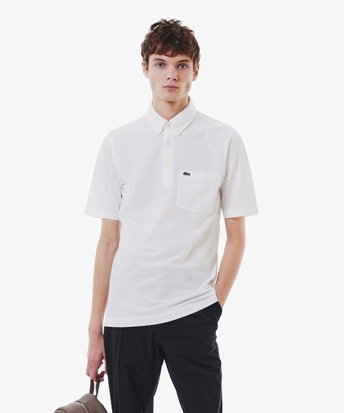 LACOSTE（ラコステ）の「鹿の子地切り替え同色ストライプボタンダウンポロシャツ（ポロシャツ・メンズ・ホワイト/ネイビー/ライトブルー・4/3/5/6）」の22枚目の写真