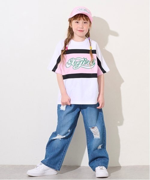 X-girl Stages(エックスガールステージス)の「ロゴ刺しゅうメッシュキャップ(キャップ・キッズ・ブラック/ピンク・52-56cm/S(48-52cm))」の12枚目の写真