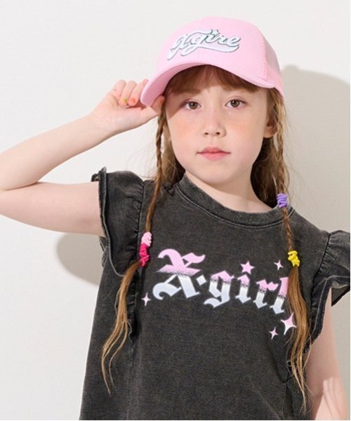 X-girl Stages(エックスガールステージス)の「ロゴ刺しゅうメッシュキャップ(キャップ・キッズ・ブラック/ピンク・52-56cm/S(48-52cm))」の11枚目の写真