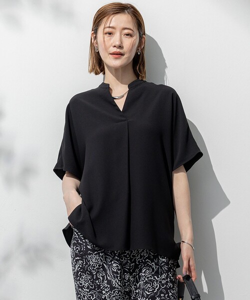 吸水速乾/UVカット/接触冷感】ストレッチジョーゼット バンドカラー