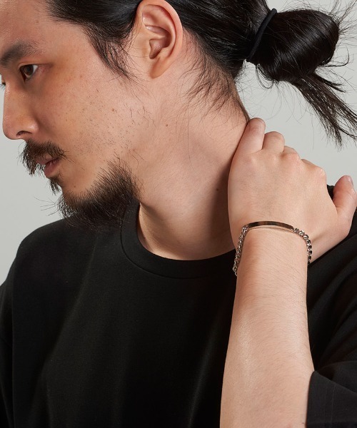 NO ID.（ノーアイディ）の「ab1775-ﾌﾗｯﾄﾘﾝｸﾁｪｰﾝIDﾌﾞﾚｽﾚｯﾄ（ブレスレット・メンズ・シルバー・ONE SIZE）」の10枚目の写真