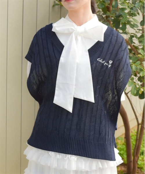 axes femme（アクシーズファム）の「リボンデザインニットベスト（ニット/セーター・レディース・キナリ/ネイビー/ミント・FREE）」の3枚目の写真