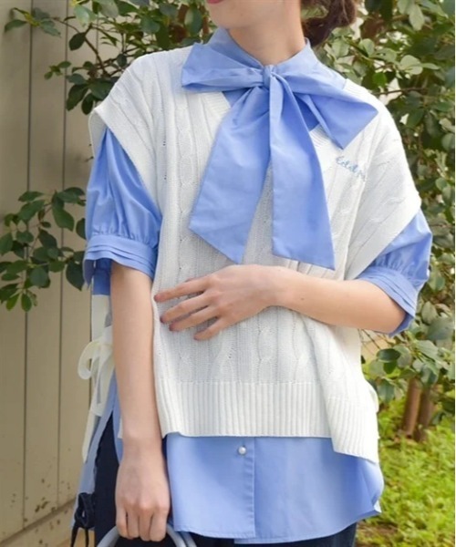 axes femme（アクシーズファム）の「リボンデザインニットベスト（ニット/セーター・レディース・キナリ/ネイビー/ミント・FREE）」の10枚目の写真