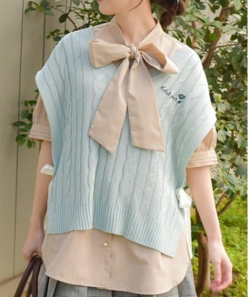 axes femme（アクシーズファム）の「リボンデザインニットベスト（ニット/セーター・レディース・キナリ/ネイビー/ミント・FREE）」の9枚目の写真